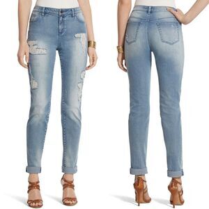 Chico's Black Label Ankle Jeans Size 1 (8) Distressed Lace